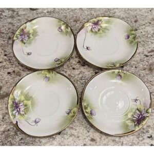 Set of 4 Vintage Hand Painted Nippon Porcelain Saucers purple flower